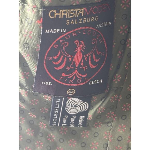 Christa Moden VTG Wool Green Blazer Lined Military Unique Short Jacket Retro WM - Picture 6 of 7